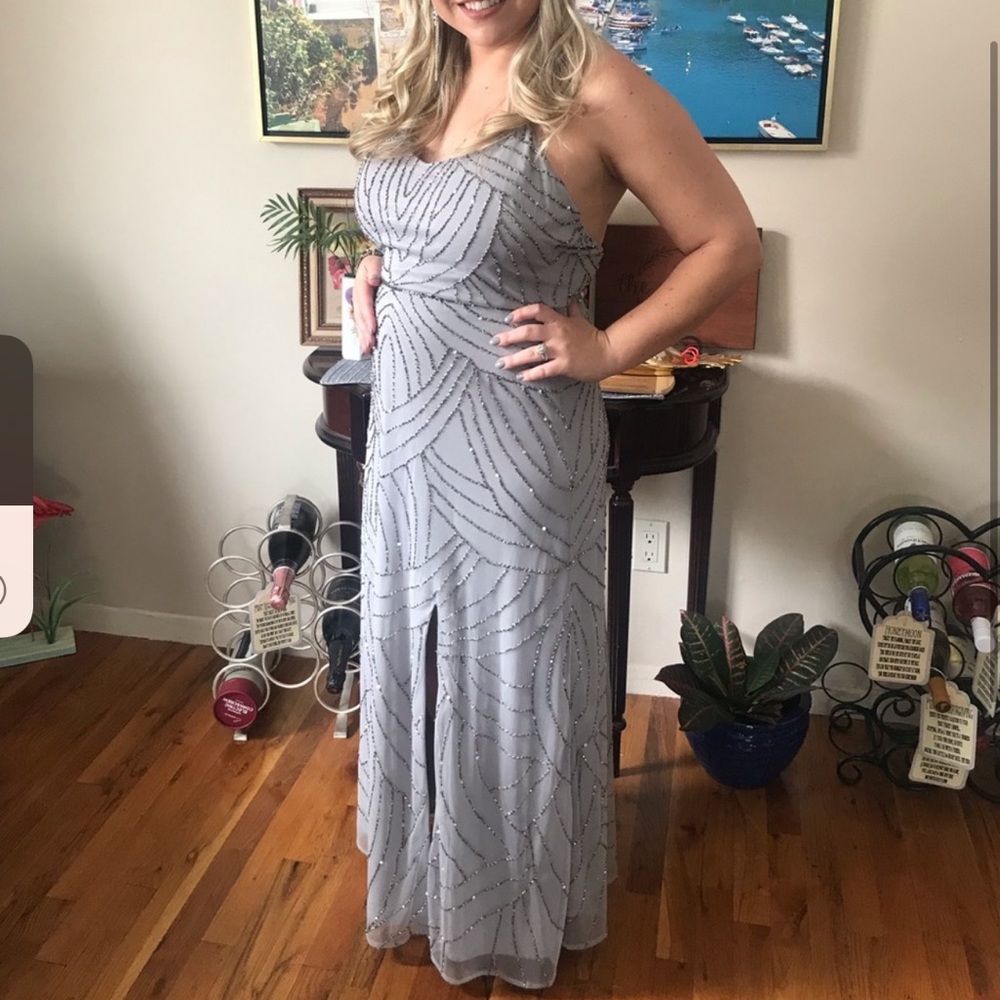 Adrianna Papell beaded Platinum gown